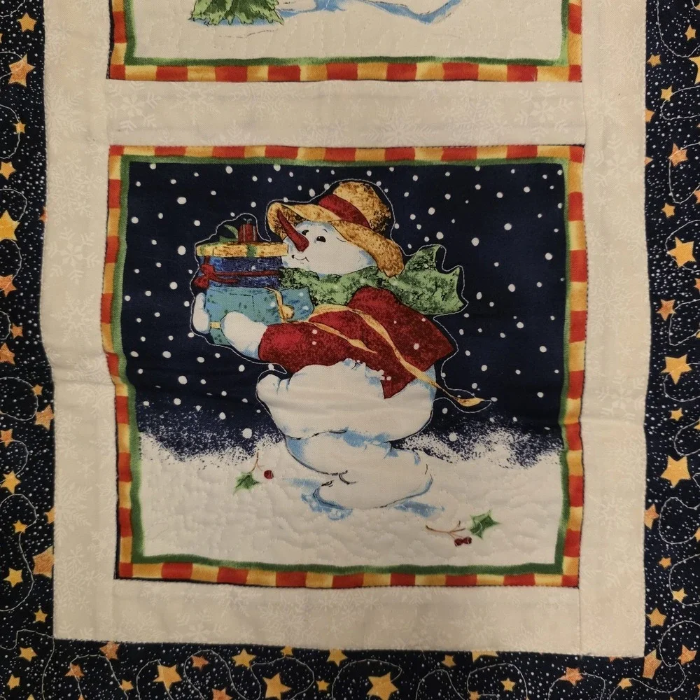 Vintage Handmade Quilted Christmas Table Runner 31.5X16 Inches Holiday‎ Snowmen